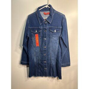 buzz jeans womens blue denim jacket coat longer length dark wash size small